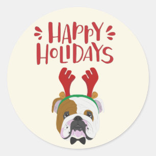 Glad helg - Cute English Bulldog jul Runt Klistermärke