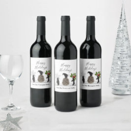 Glad helg Cute Funny Penguin jul Vinflaska Etikett