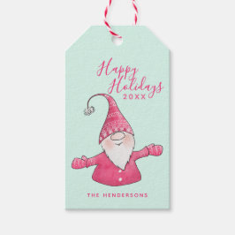 Glad helg Cute Gnome Mint och Rosa jul Presentetikett