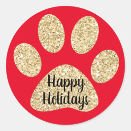 Glad helg Cute Guld Glitter Paw Skriv ut röd Runt Klistermärke