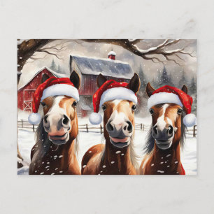 Glad helg Cute Horses Santa Hat Vykort