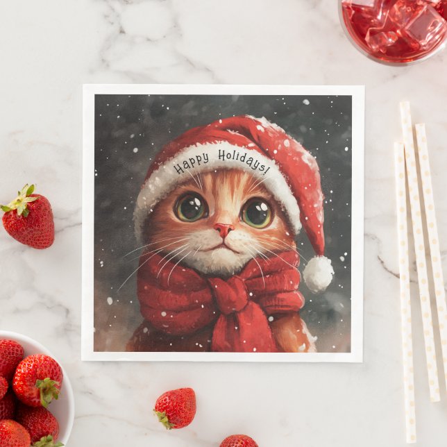 Glad helg, Cute Jul Ginger Cat Pappersservett (Insitu)