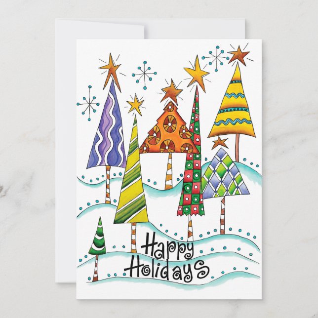 Glad helg! Cute Julgranar med stjärnor Julkort (Framsida)