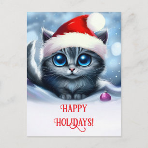 Glad helg Cute Kitten och Santa Hat Vykort