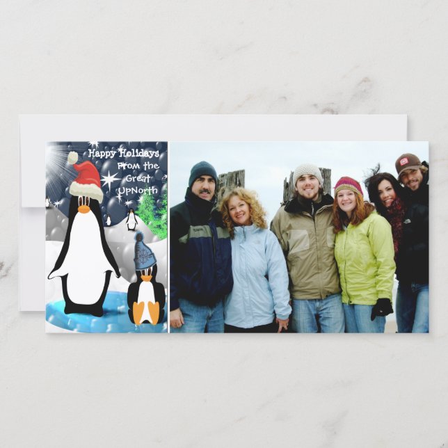 Glad helg Cute Penguin-familjens fotokort Julkort (Framsida)