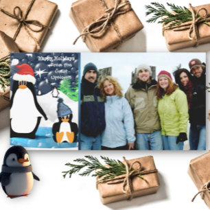 Glad helg Cute Penguin-familjens fotokort Julkort