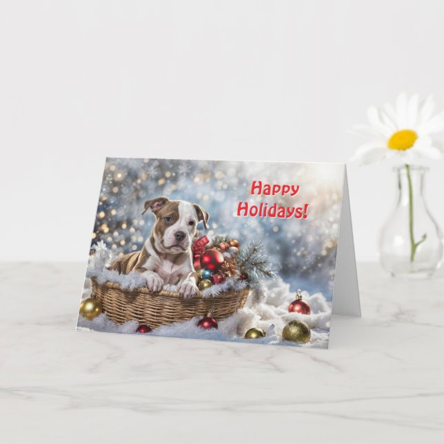 Glad helg Cute Pitbull Puppy Hund i Basket Kort (Liten växt)