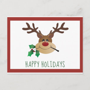 Glad helg Cute Reindeer Mistletoe Red Grönt Vykort