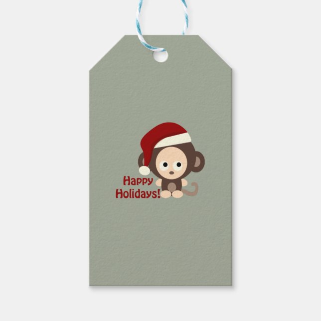 Glad helg Cute Santa Monkey Presentetikett (Framsidan)