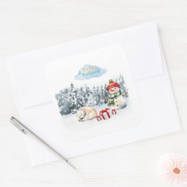 GLAD HELG CUTE SNÖGUBBE FÖR BARN FYRKANTIGT KLISTERMÄRKE