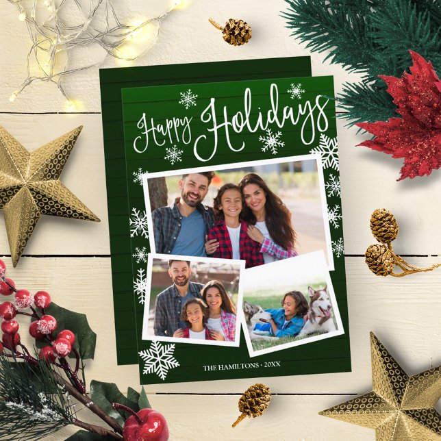 Glad helg Cute Snowflake Rustic 3 Foton Inbjudningar (Skapare uppladdad)