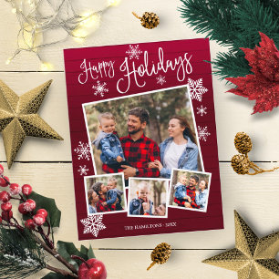 Glad helg Cute Snowflake Rustic 4 Foton Vykort