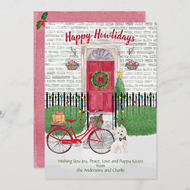 Glad helg Cute Westie Bicycle Red Door (Fram/baksida)