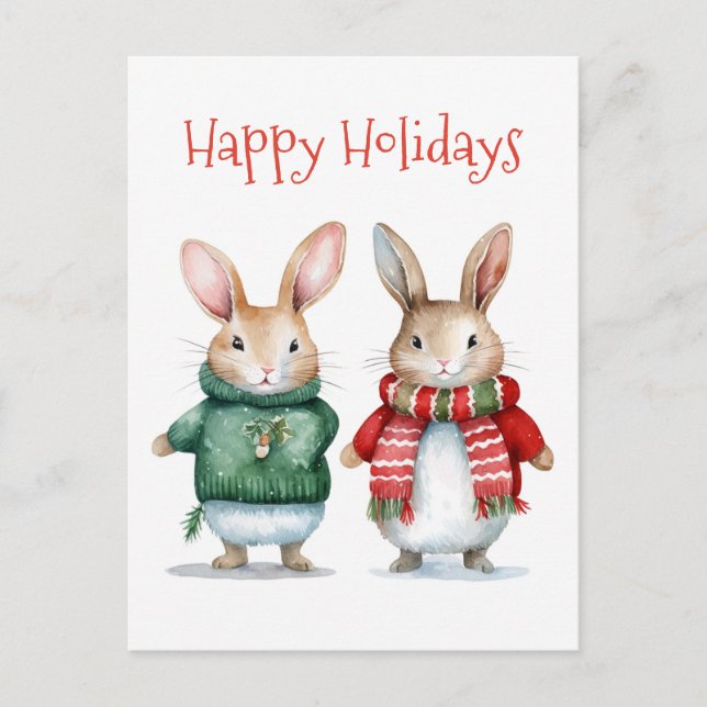 Glad helg - Cute Winter Bunnies - Jul Vykort (Framsida)