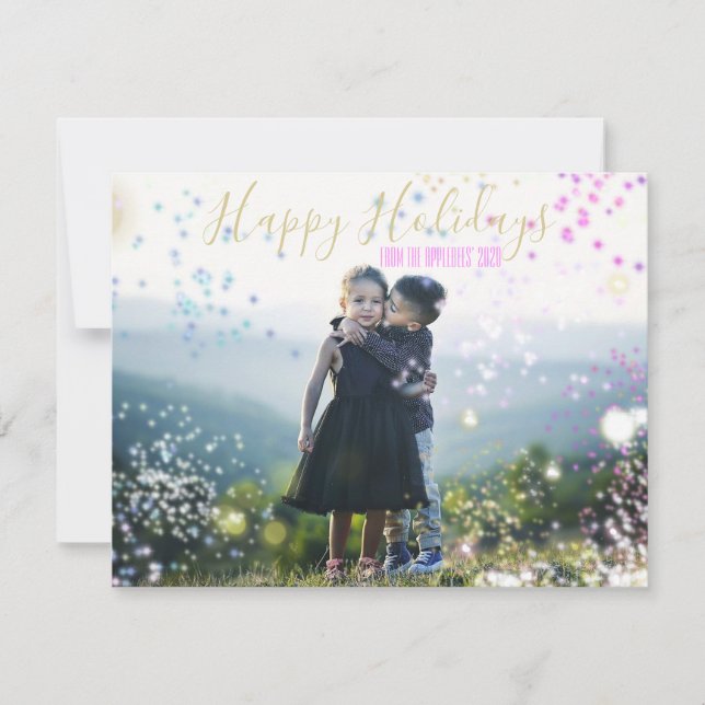 Glad helg ditt foto med glitter julkort (Framsida)