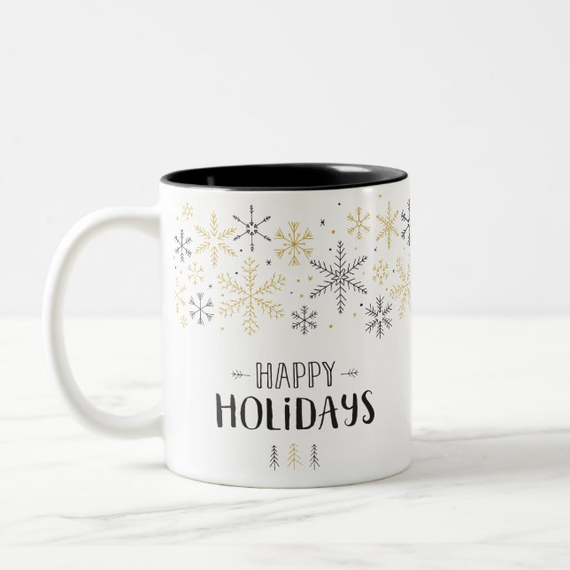 Glad helg Doodle Winter Season Snowflake Art Två-Tonad Mugg (Vänster)