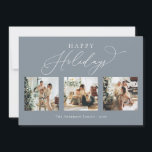 Glad helg Dusty Blue Multi Photo Collage Julkort<br><div class="desc">Skapa vackra minnen den här julhelgen med det här helgdag för multifotokollage. Det här kortet har ett modernt minimalistiskt skript med dina favoritfoton på framsidan och på baksidan. Anpassa det här fullständiga kortet för anpassade med hälsning,  meddelande,  familj namn och år.</div>