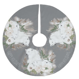 Glad helg Elegant Grått och vit Polar Bear Julgransmatta Borstad Polyester