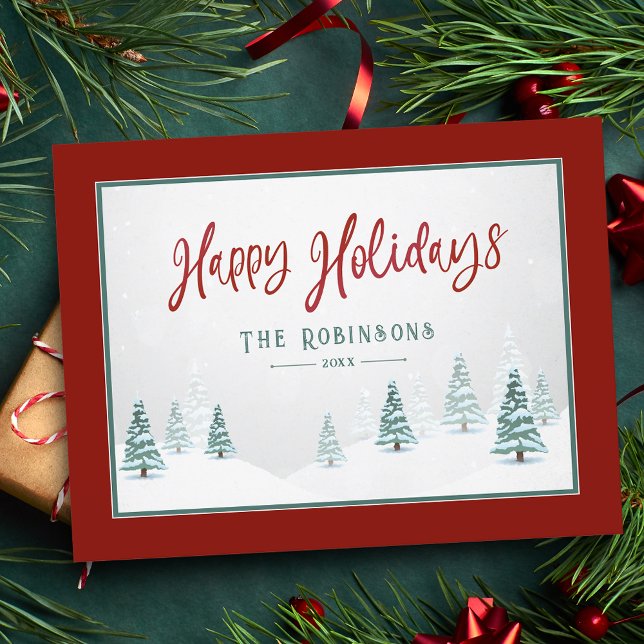 Glad helg Elegant Land Winter Spruce Träd Vykort (Skapare uppladdad)