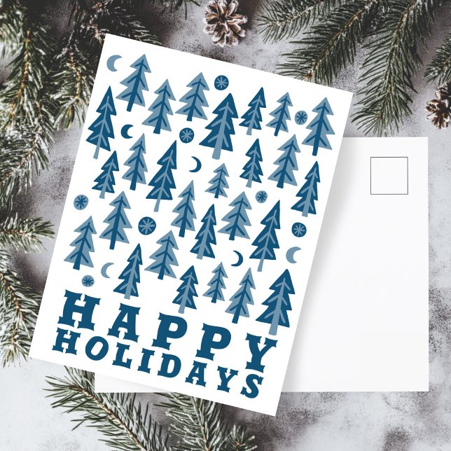 GLAD HELG Elegant Winter Moonlight Forest Vykort (HAPPY HOLIDAYS Winter Moonlight Forest Minimalist Simple Chic Elegant Christmas Seasonal Postcard
)