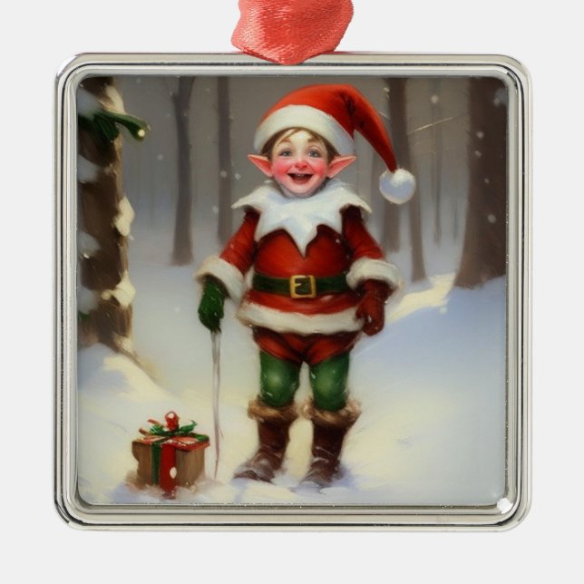 Glad helg Elf Julgransprydnad Metall (Framsidan)