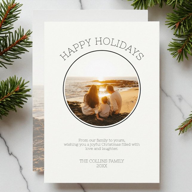 Glad helg-familjen 2 Fotomodern jul Julkort (Happy Holidays Family 2 Photo Modern Christmas Holiday Card)