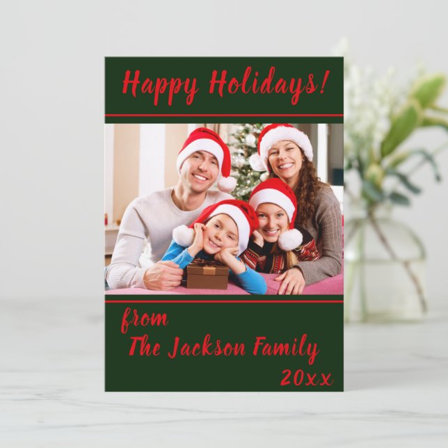 Glad helg-familjens fotoplatta Helgdag Julkort (Stående Fram)