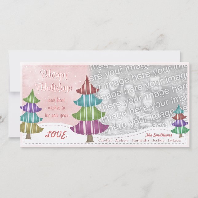 Glad helg-familjens jul Whimsical Träd Julkort (Framsida)