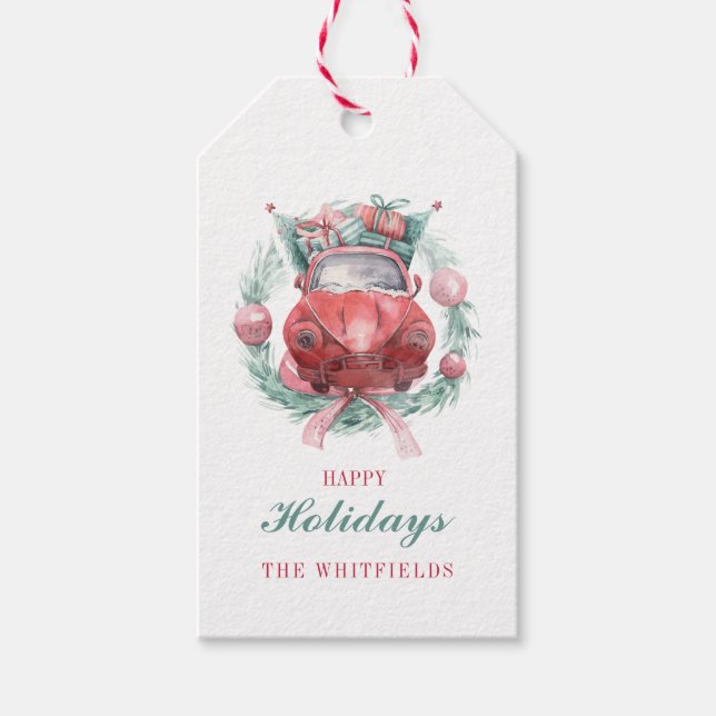 Glad helg-familjens julmoderna skript presentetikett (Framsidan)