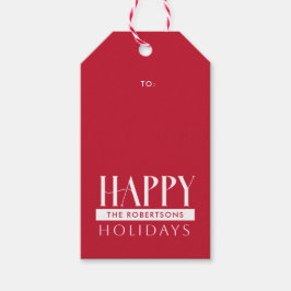 Glad helg & Family Namn Festive Red Presentetikett