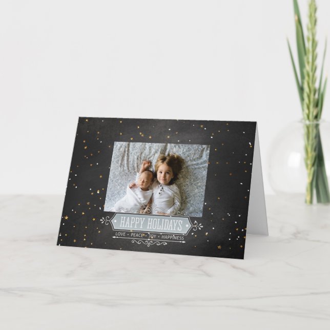Glad helg Family Photo Chalkboard Stars Card Kort (Framsida)