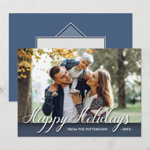 Glad helg Family Photo Elegant Modern Blue Kort