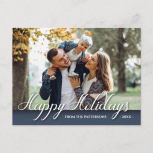 Glad helg Family Photo Elegant Modern Blue Vykort