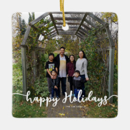 Glad helg Family Photo Lettering Modern Chic Julgransprydnad Keramik