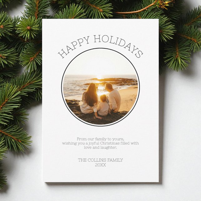 Glad helg Family Photo Modern Black jul Julkort (Happy Holidays Family Photo Modern Black Christmas Holiday Card)