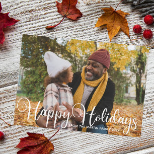 glad helg Family Photo Modern Script Overlay Julkort