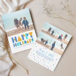 Glad helg färgat Helgdag-kort för fotokollage Julkort<br><div class="desc">Glad helg Colorful Photo Collage Helgdag Card har en roligt blue och guld, med plats för ett omhuldat foto på framsidan och fyra foton till på baksidan. Anpassa hälsning att skicka varmt helgdag till dina nära och kära på ett unikt färgstarkt sätt. Gör den här julhelgen minnesvärd med vår samling...</div>