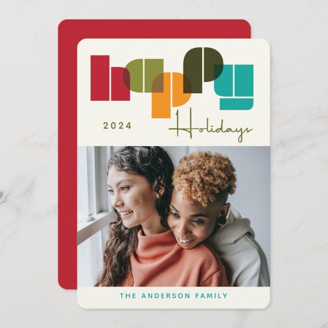 Glad helg färgfoto med fetstil, fetstil, foto julkort (Fram/baksida)