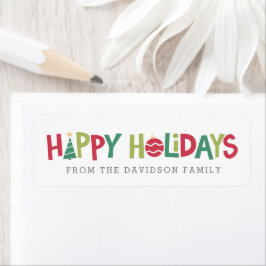 Glad helg färgstark illustrerad gåva returadress etikett