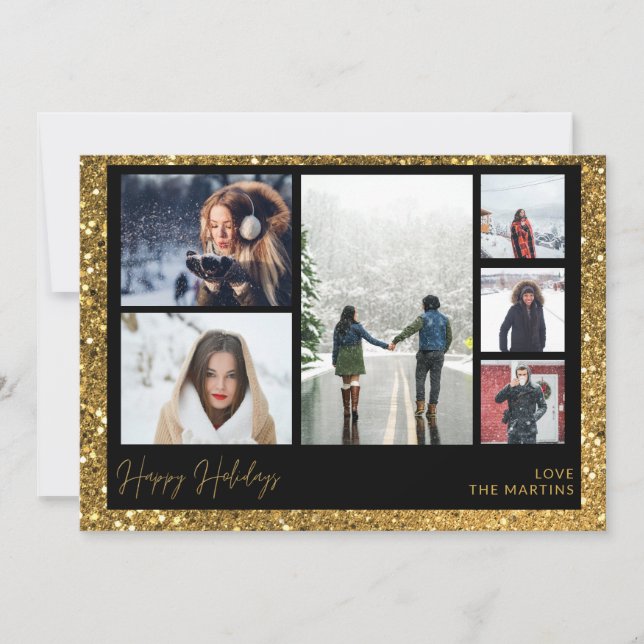 Glad helg Faux Guld Glitter Multi Photo (Framsida)