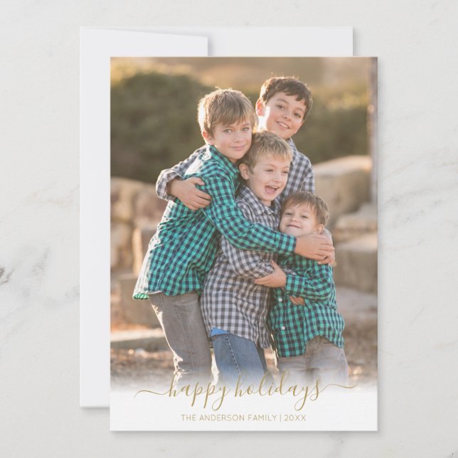 Glad helg Faux Guld-skript, julfoto Julkort (Framsida)