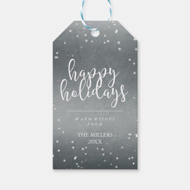 Glad helg | Faux Silver Foil & Stars Presentetikett (Framsidan)