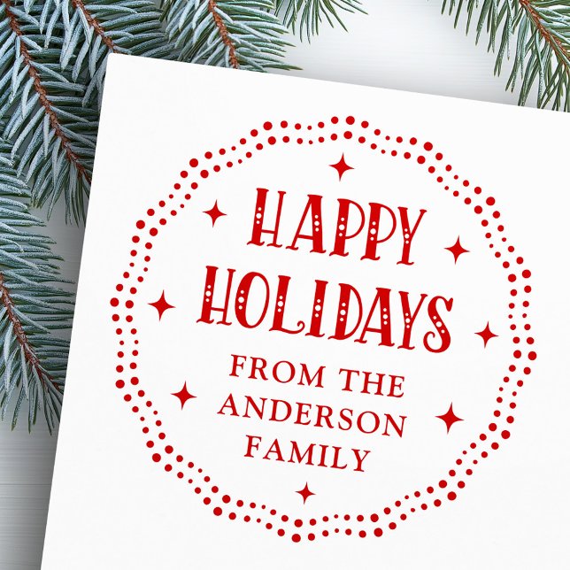 Glad helg festive font dot gräns red stämpel (Happy Holidays festive font dot border red Rubber Stamp)