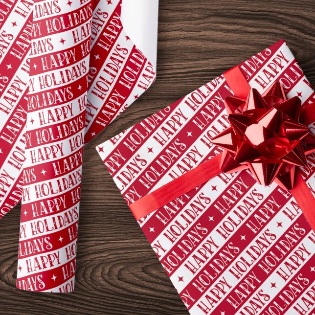 Glad helg festive font white röd presentpapper (Happy Holidays festive font white red Wrapping Paper)
