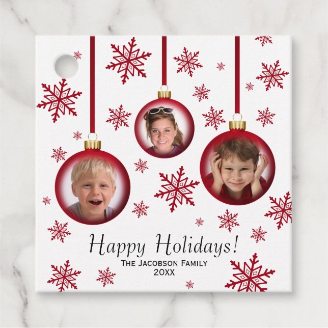 Glad helg Festive Red Baubles 3 Photo Gåvor Etiketter (Framsida)