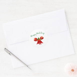 Glad helg Festive Red Bow Round Sticker Runt Klistermärke