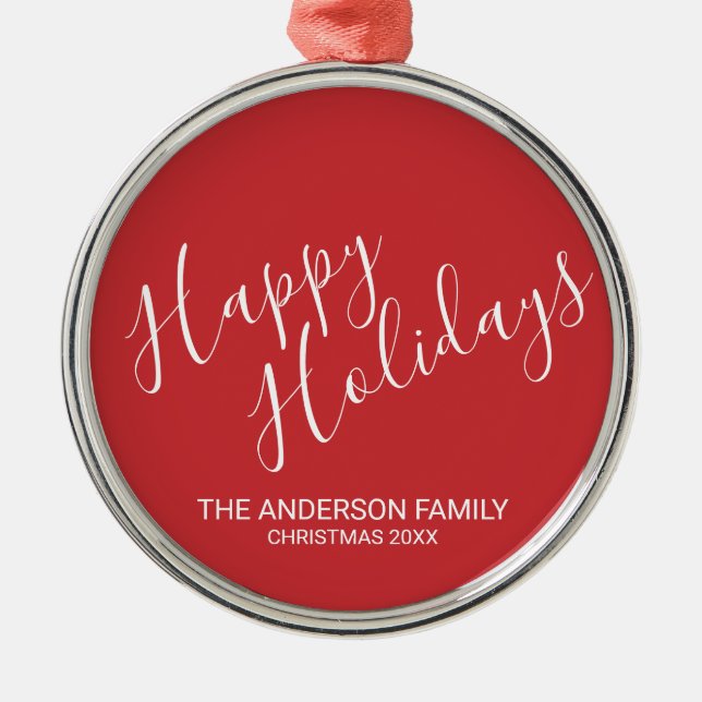 "Glad helg Festive Red Julgransprydnad Metall (Framsidan)