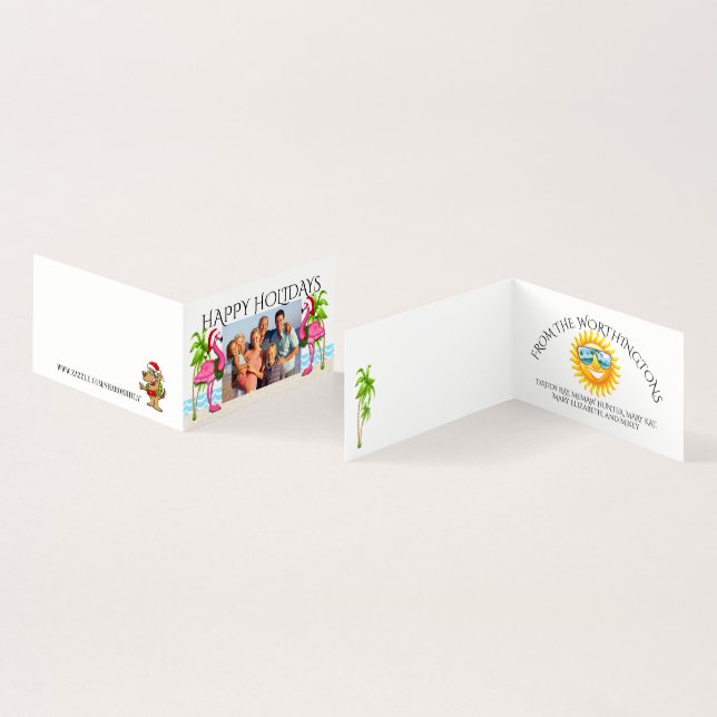 Glad helg Flamingo Family Photo #holiZ Kort (In- och utsida)