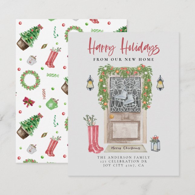 Glad helg - Flytta för nya juldörrar hemma Meddelande (Fram/baksida)