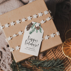 Glad helg för vattenfärg Pinecones Penselskript Presentetikett